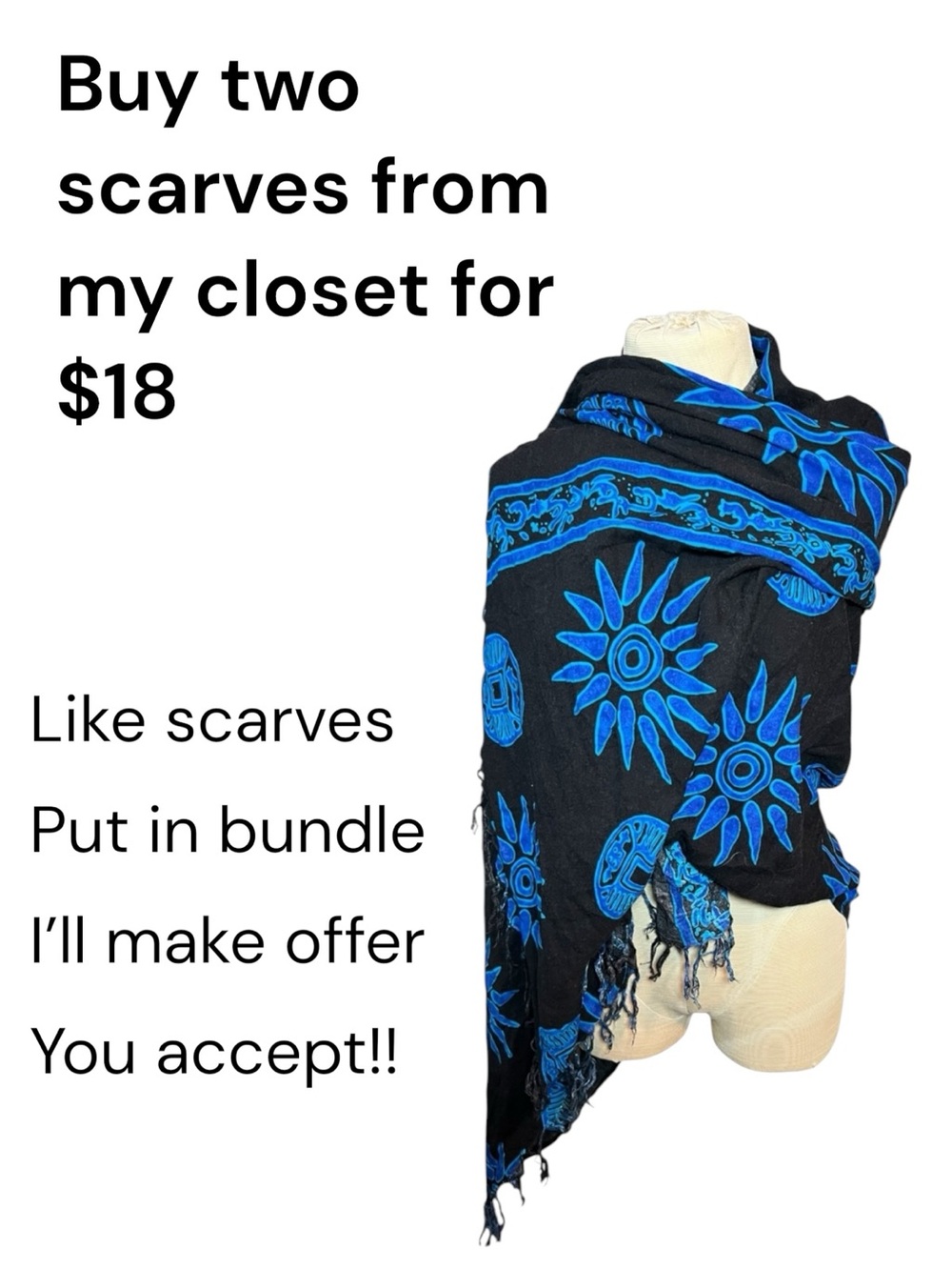 Black & Electric Blue Sunburst Fringe Wrap Shawl